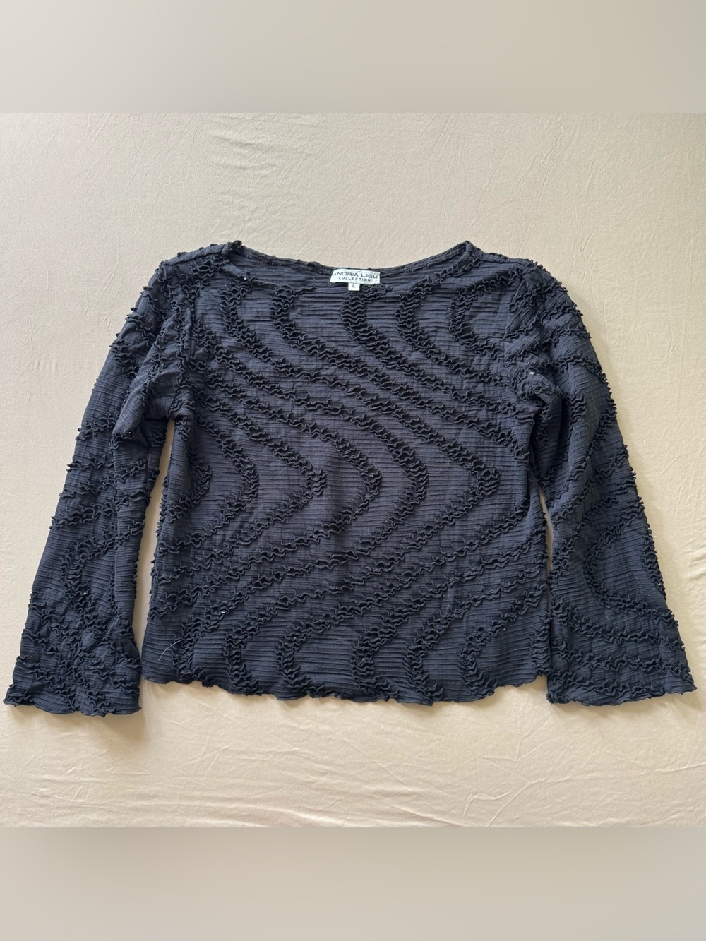 Vintage Andria Lieu Collection Crinkle Scrunchy Semi Sheer Top